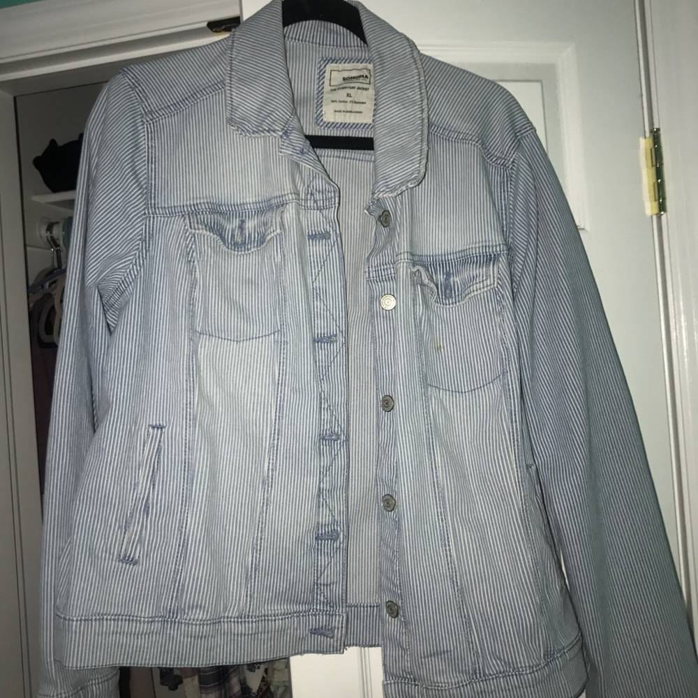 White and blue pinstripe Jean jacket